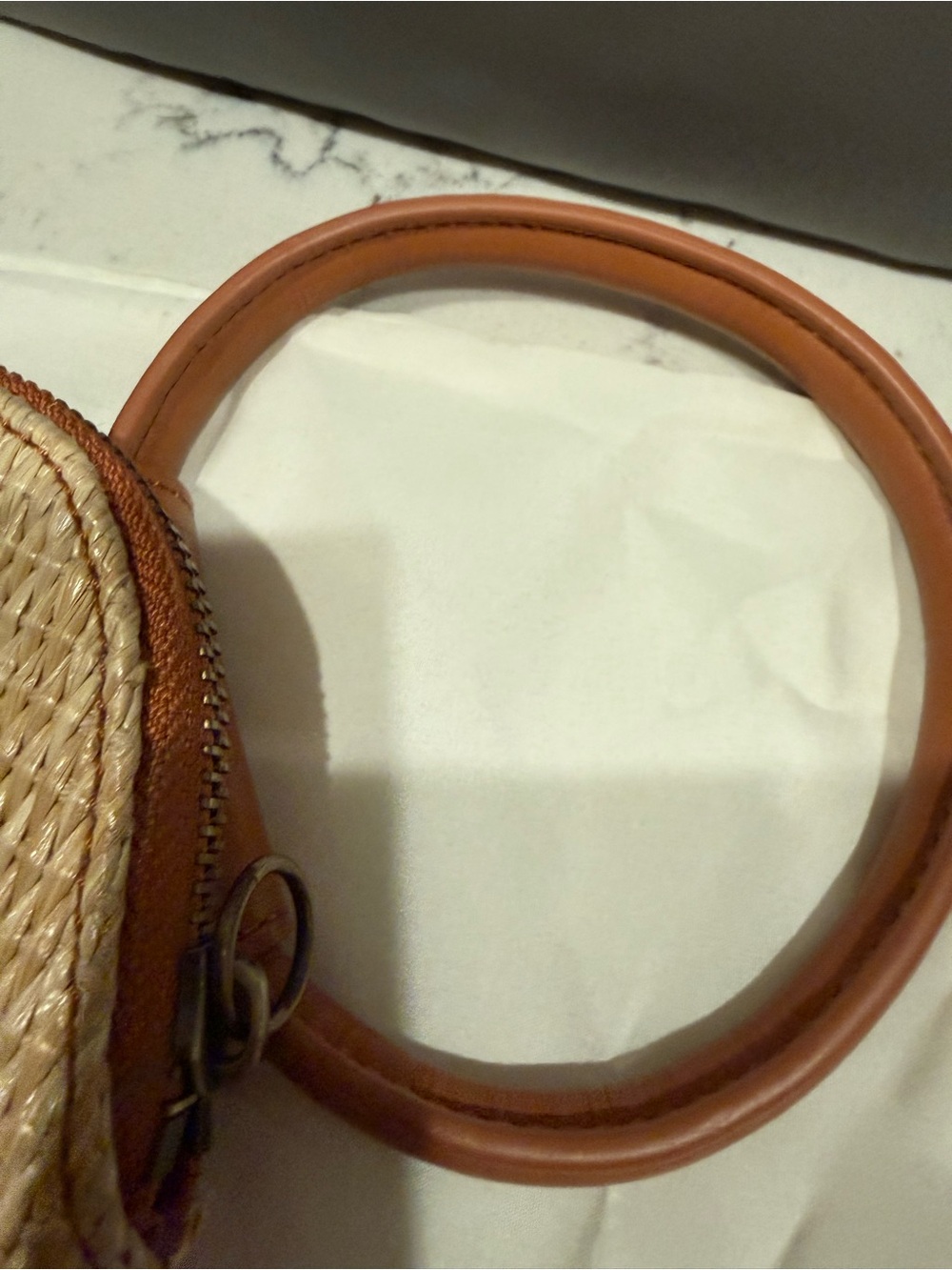 HOBO Tan Woven Wristlet with Brown Leather Ring Handle - Picture 7 of 16